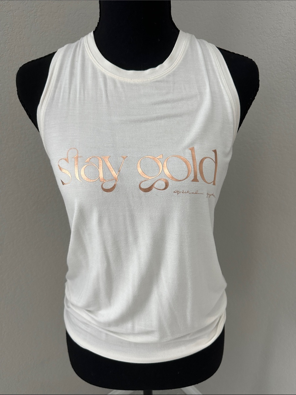 Spiritual Gangster White Tank with Rose Gold 'stay gold' Script - Picture 1 of 5